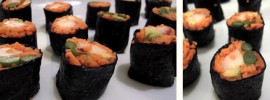 Low-Carb Sushi gefüllt mit Avocado, grünem Spargel und Räucherforelle